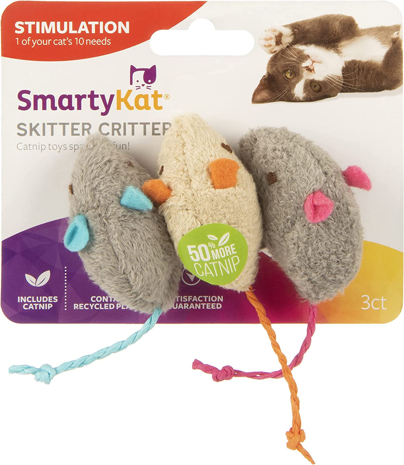 (3 Count) Skitter Critters Catnip Cat Toys - Gray/Cream, 3 Count